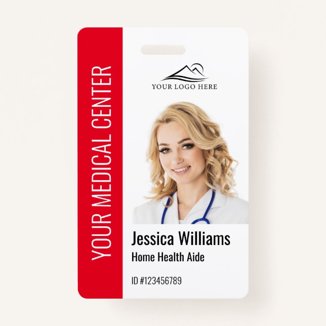 Home Health Aide Medical Photo ID Red ID Badge (Front)