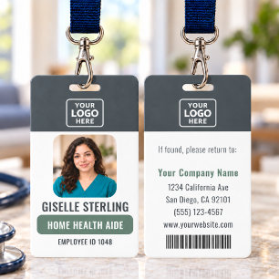 Home Health Aide Photo Logo Bar Code ID Badge