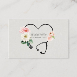Home Health Nurse Caregiver Floral Stethoscope Business Card