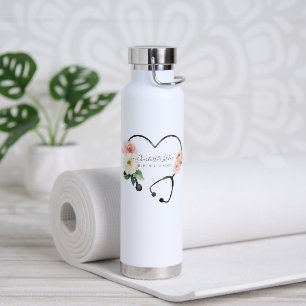 Home Health Nurse Caregiver Floral Stethoscope  Water Bottle