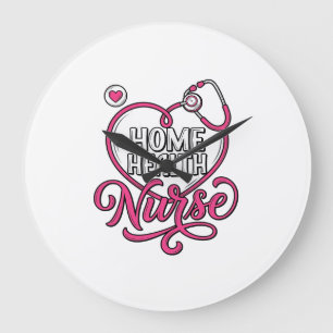 Home Health Nurse Pink Stethoscope Shirt Design_1 Large Clock