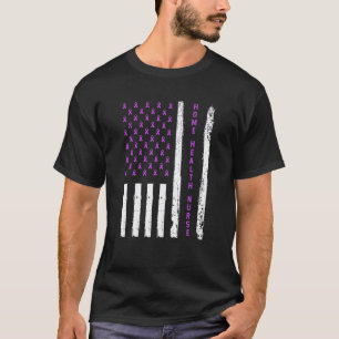 Home Health Nurse Ribbon Us Flag Alzheimer's Aware T-Shirt