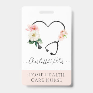 Home Healthcare Nurse Floral Stethoscope ID Badge