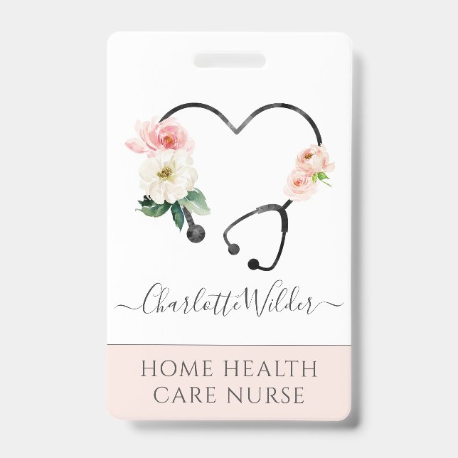 Home Healthcare Nurse Floral Stethoscope ID Badge (Front)