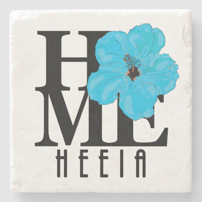 HOME Heeia Hawaii Blue Hibiscus Stone Coaster (Front)