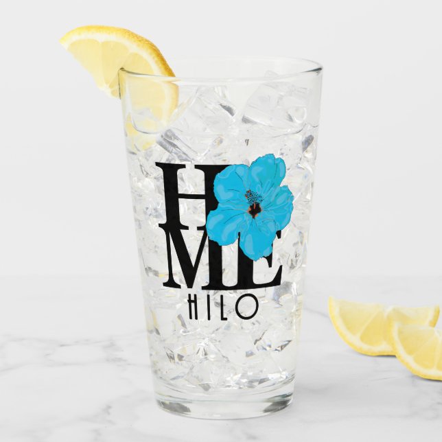 HOME Hilo Hawaii Blue Hibiscus Glass (Front Ice)