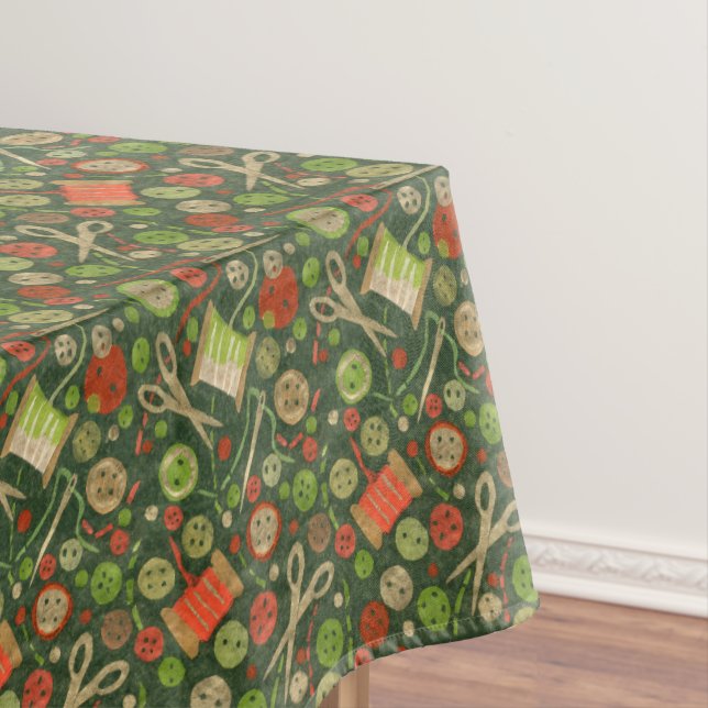 Home Hobby Sew Craft Collage Pattern Green Orange Tablecloth (In Situ)