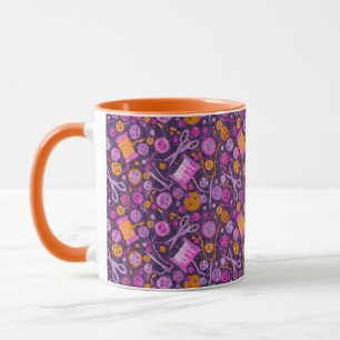 Home Hobby Sewing Crafter Collage Pattern Purple Mug