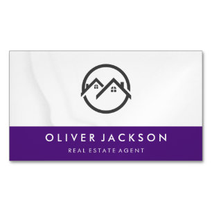 Home Icon   Purple   White Drapery Magnetic Business Card