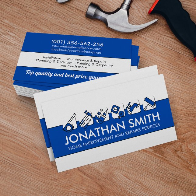 Home improvement and repair services -blue business card (Creator Uploaded)