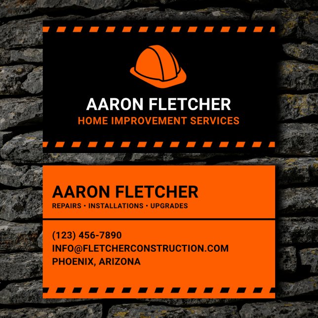 Home Improvement Services Orange Hard Hat Business Card (Creator Uploaded)
