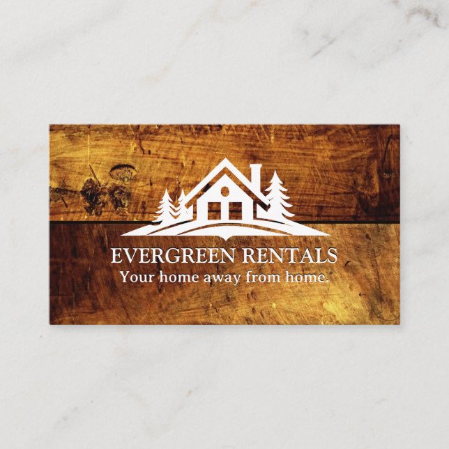 Home in the Wood Silhouette | Wooden Boards Business Card (Front)
