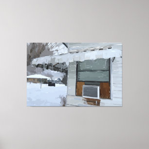 Home in Winter Stretched Canvas Print