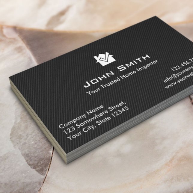 Home Inspection Modern Black Carbon Fibre Business Card (Creator Uploaded)
