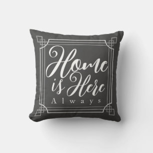 "Home is here always" Grey Cushion