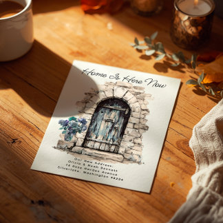 Home is Here - Modern New Address Watercolor Door  Announcement Postcard