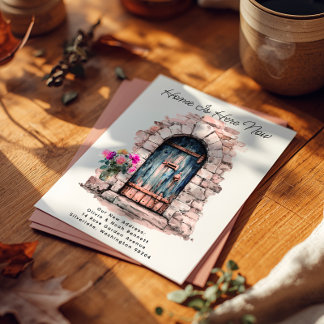 Home is Here - Modern New Address Watercolor Door  Announcement Postcard