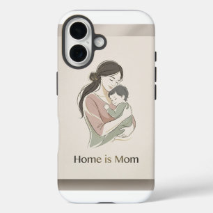 Home is Mum Minimalist Line Art Mother Baby Hug Ph iPhone 16 Case
