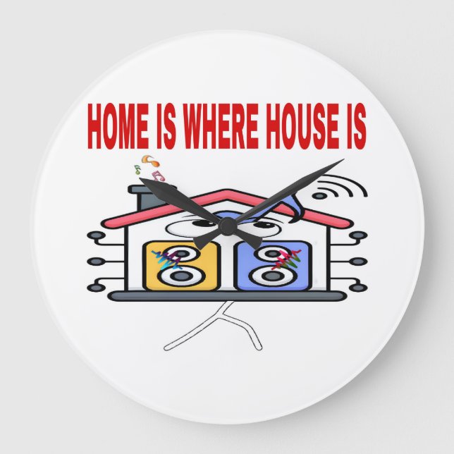 HOME IS WHERE HOUSE IS RED FONTS LARGE CLOCK (Front)