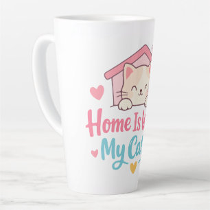 Home Is Where My Cat Is Cute Cat Lover Quote Desig Latte Mug
