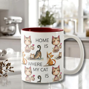 HOME IS WHERE MY CAT IS MONOGRAM Two-Tone COFFEE MUG