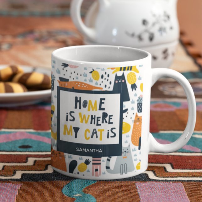 Home is Where My Cat is Monogrammed Name Kitchen Coffee Mug (Creator Uploaded)