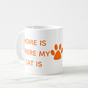 Home Is Where My Cat Is Orange Pawprint Coffee Mug