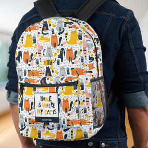 Home is Where My Cat is Pattern Monogrammed Name Printed Backpack