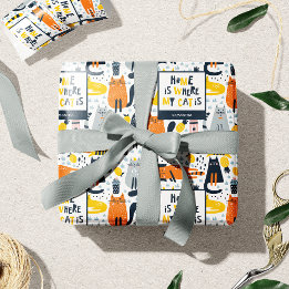 Home is Where My Cat is Pattern Monogrammed Name Wrapping Paper