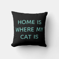 Home Is Where My Cat Is Teal Quote On Black