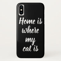 Home Is Where My Cat Is White Script Black