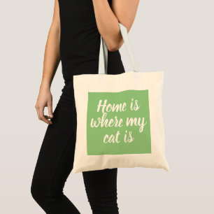 Home Is Where My Cat Is White Script GreenTote Bag