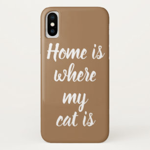 Home Is Where My Cat Is White Script Light Brown Case-Mate iPhone Case