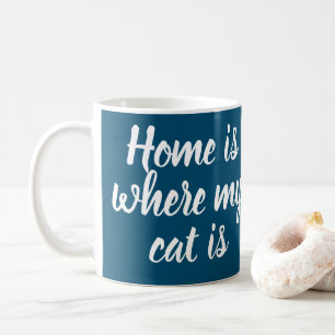 Home Is Where My Cat Is White Script Navy Coffee Mug