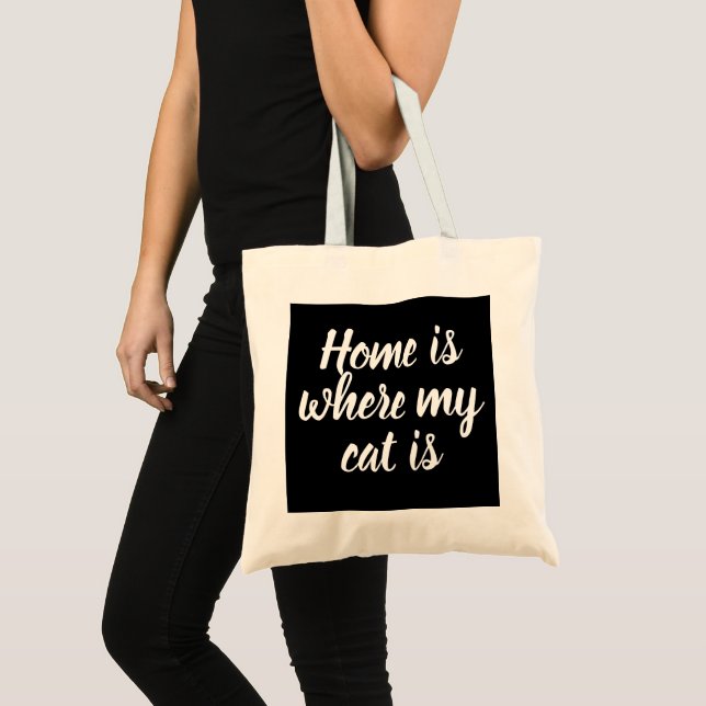 Home Is Where My Cat Is White Script Tote Bag (Front (Product))