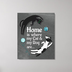 Home is where my Cat & my Dog are Plaque Canvas Pr Print