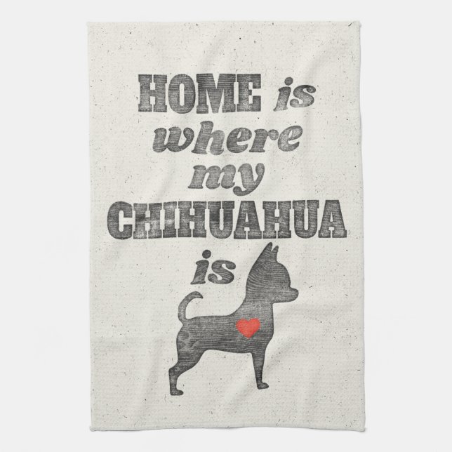 Home is Where my Chihuahua is Woodblock Printing Tea Towel (Vertical)