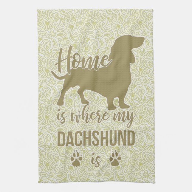 Home is Where my Dachshund is - Doxie Teckel Lover Tea Towel (Vertical)
