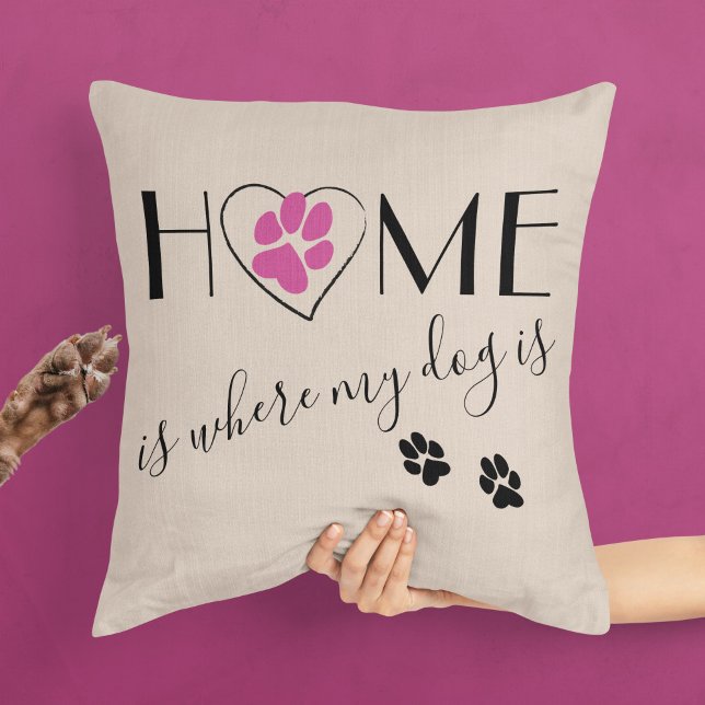 Home is where my dog is Quote Cute Elegant Beige Cushion (Creator Uploaded)