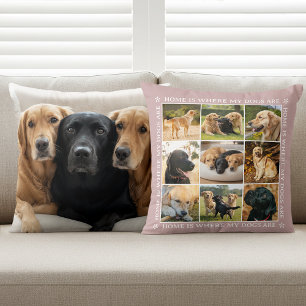 Home Is Where My Dogs Are Pink 9 Photo Collage Cushion