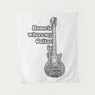 Home is where my guitar is. vintage black & white tapestry