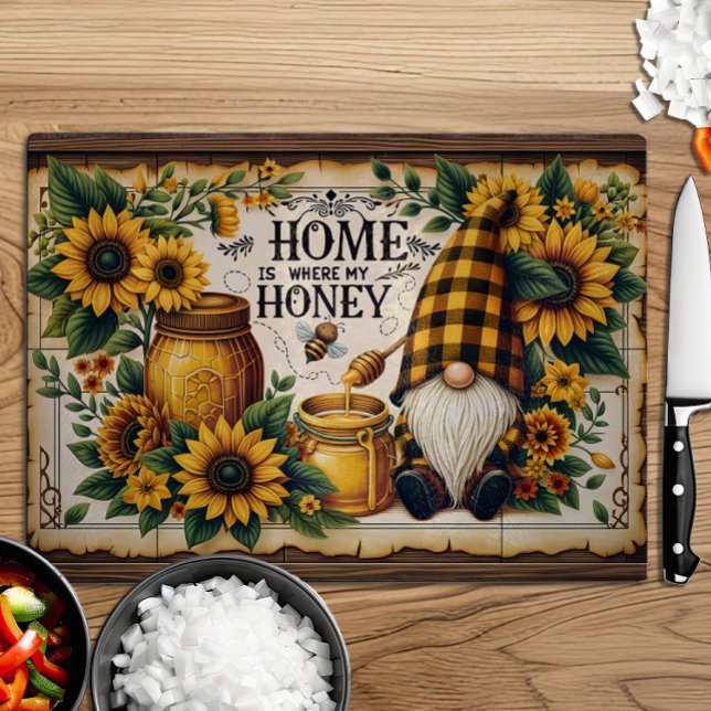 Home Is Where My Honey Rustic Floral Gnome  Cutting Board (Home Is Where My Honey Rustic Floral Gnome Cutting Board)