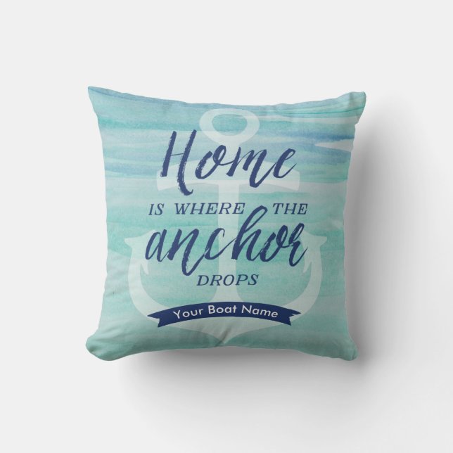 Home is Where the Anchor Drops - (Aqua green/Navy) Cushion (Front)
