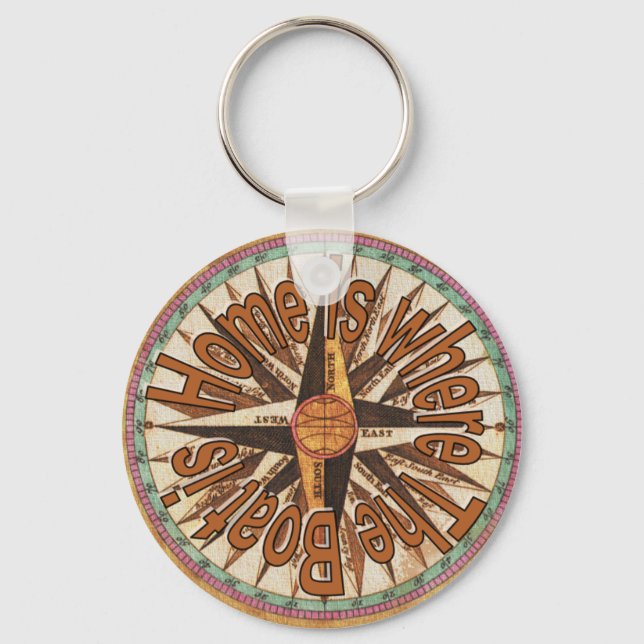 Home is where the boat is, Nautical Sea Shipping Key Ring (Front)