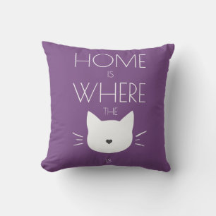 Home is where the cat is cat head pattern purple cushion