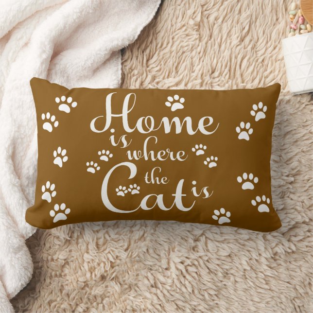 Home is where the Cat is little Paws Lumbar Cushion (Blanket)
