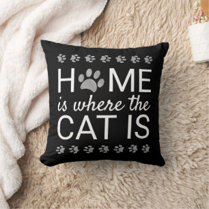 Home Is Where The Cat Is Silver Foil Paw Prints Cushion