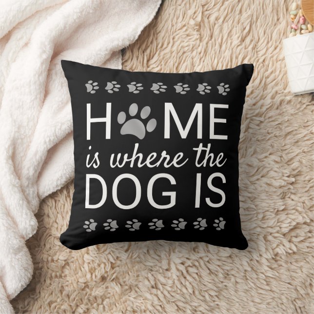 Home Is Where The Dog Is Silver Foil Paw Prints Cushion (Blanket)