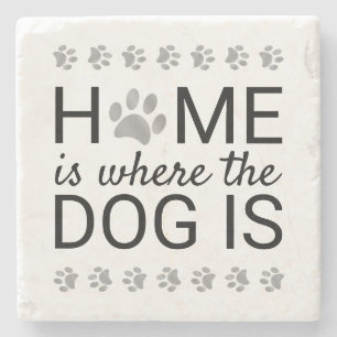 Home Is Where The Dog Is Silver Foil Paw Prints Stone Coaster