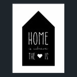 Home Is Where The Heart Is - Inspirational Poster<br><div class="desc">Inspirational poster displaying the phrase "Home is where the heart is" in white against a black background in the shape of a house. Designed to look great on all portrait orientated poster sizes. Please do check if the image needs to be repositioned or resized after changing the poster size.</div>